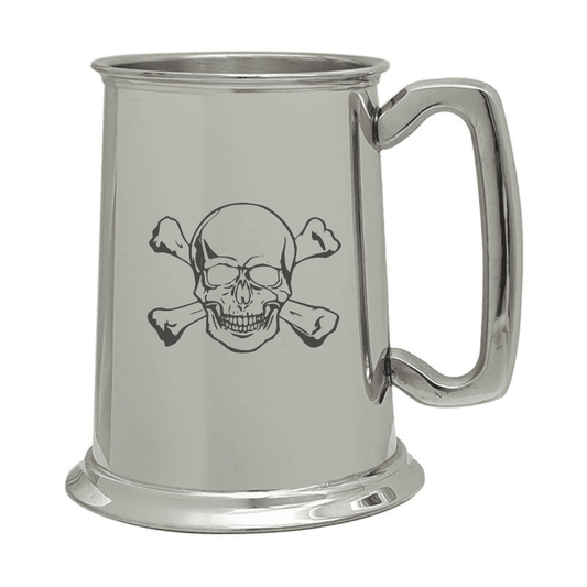 Illustration of Skull & Crossbones Engraved on Pewter Tankard | Giftware Engraved