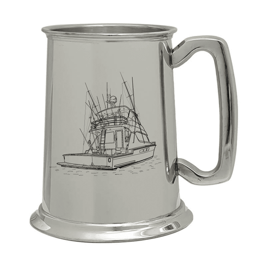 Illustration of Stevens 1140 Canal Yacht Engraved on Pewter Tankard | Giftware Engraved