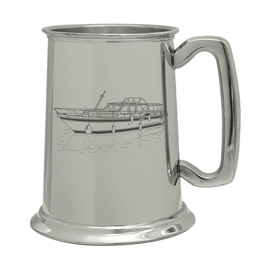 Illustration of Fishing Yacht Engraved on Pewter Tankard | Giftware Engraved