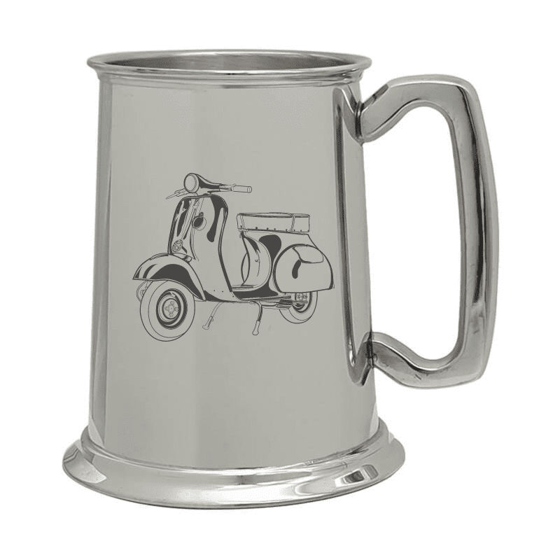 Illustration of Vespa Scooter Engraved on Pewter Tankard | Giftware Engraved