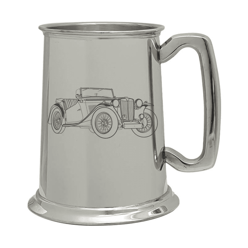 Illustration of MG TC 1946 Engraved on Pewter Tankard | Giftware Engraved