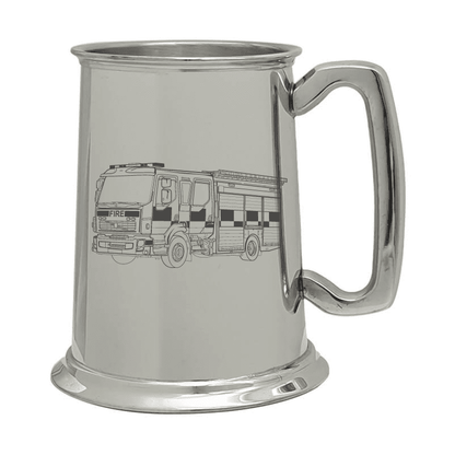 Illustration of Fire Truck Engraved on Pewter Tankard | Giftware Engraved