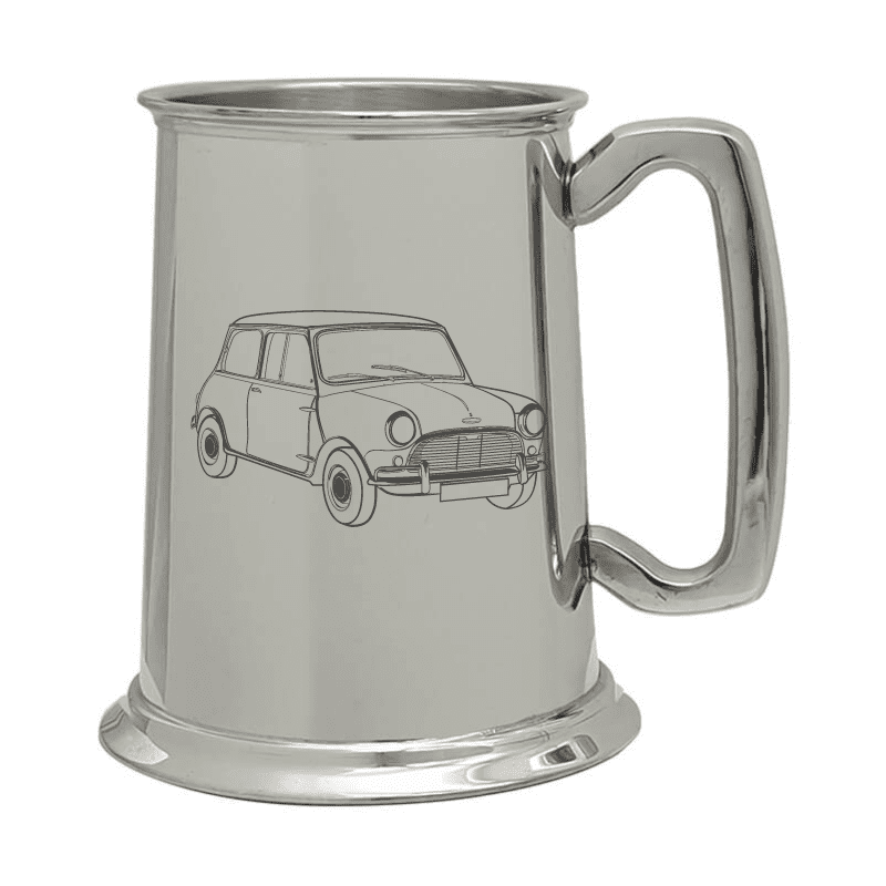 Illustration of Mini Cooper Engraved on Pewter Tankard | Giftware Engraved