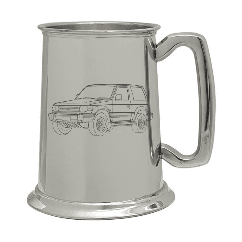 Illustration of Mitibishi Pajero Shogun Jeep Engraved on Pewter Tankard | Giftware Engraved