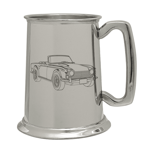 Illustration of Triumph TR250 Engraved on Pewter Tankard | Giftware Engraved