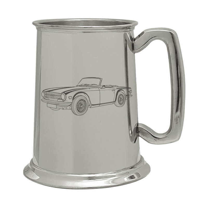 Illustration of Triumph TR 6 Engraved on Pewter Tankard | Giftware Engraved