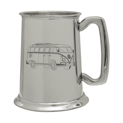 Illustration of Hippy Campervan Engraved on Pewter Tankard | Giftware Engraved