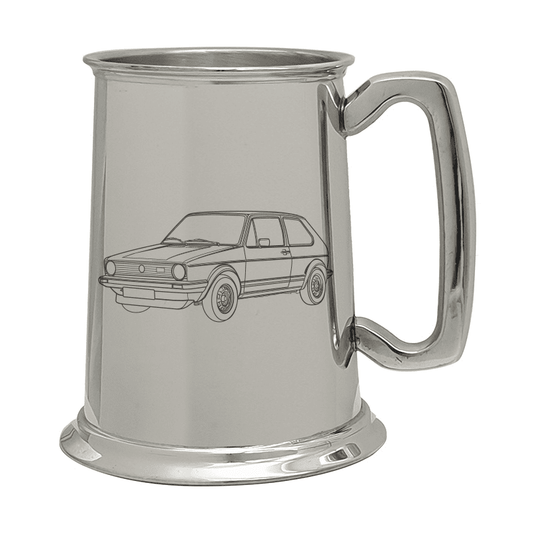 Illustration of VW Golf Mk 1 Engraved on Pewter Tankard | Giftware Engraved