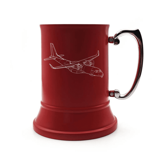 Illustration of Airbus C295 Aircraft Engraved on Steel Tankard with Ornate Handle | Giftware Engraved