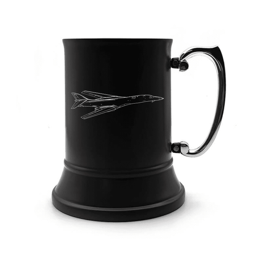 Illustration of Rockwell B1 Lancer Aircraft Engraved on Steel Tankard with Ornate Handle | Giftware Engraved