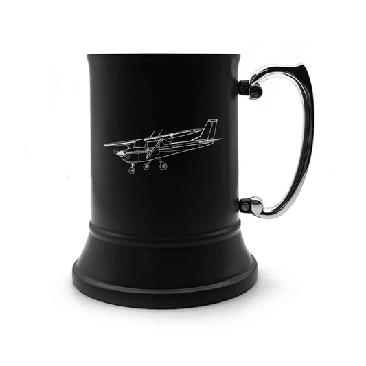 Illustration of Cessna 152 Aircraft Engraved on Steel Tankard with Ornate Handle | Giftware Engraved