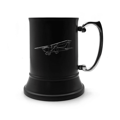 Illustration of Cessna 172 Aircraft Engraved on Steel Tankard with Ornate Handle | Giftware Engraved