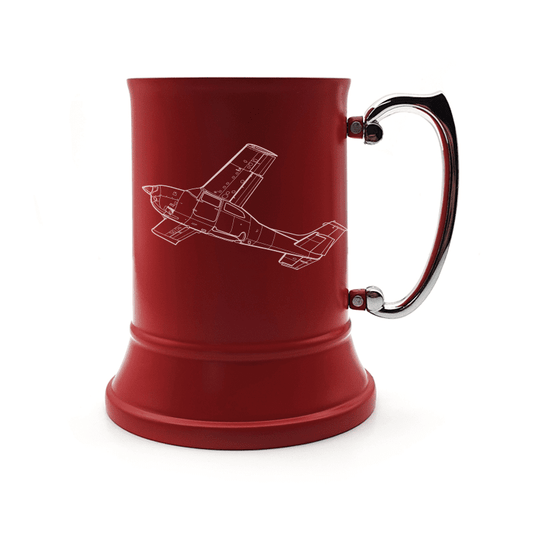 Illustration of Cessna 210 Centurion Aircraft Engraved on Steel Tankard with Ornate Handle | Giftware Engraved