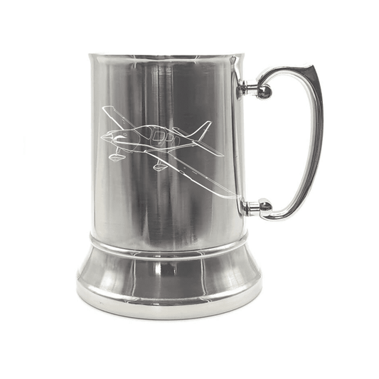 Illustration of Cessna Columbia 350 Aircraft Engraved on Steel Tankard with Ornate Handle | Giftware Engraved