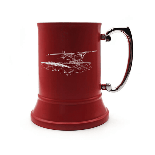 Illustration of Cessna Seaplane Engraved on Steel Tankard with Ornate Handle | Giftware Engraved