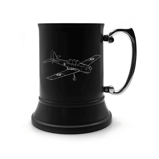 Illustration of Chipmunk Aircraft Engraved on Steel Tankard with Ornate Handle | Giftware Engraved