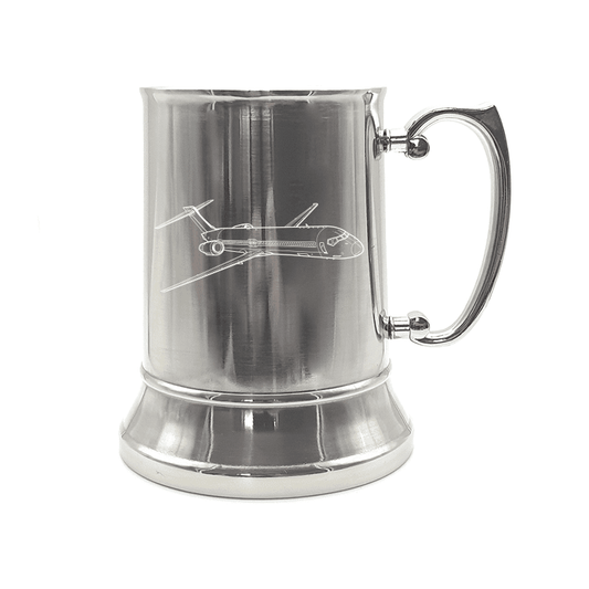 Illustration of Boeing 717 Aircraft Engraved on Steel Tankard with Ornate Handle | Giftware Engraved