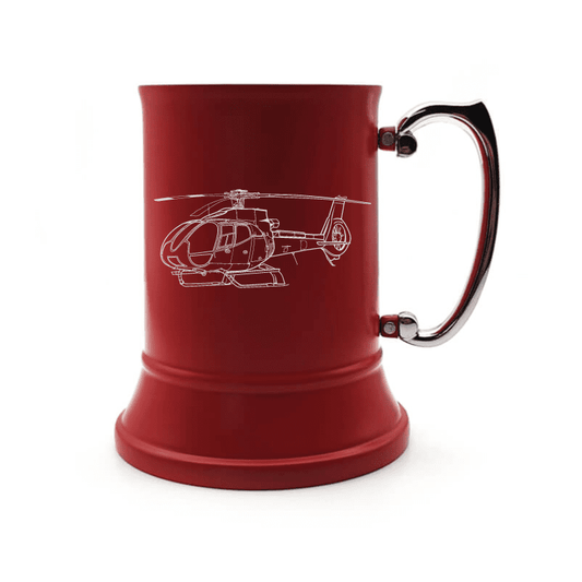 Illustration of EC130 Eurocopter Helicopter Engraved on Steel Tankard with Ornate Handle | Giftware Engraved