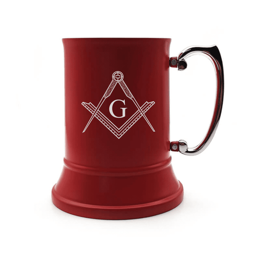 Illustration of Masonic Compass & Set Square with G Engraved on Steel Tankard with Ornate Handle | Giftware Engraved