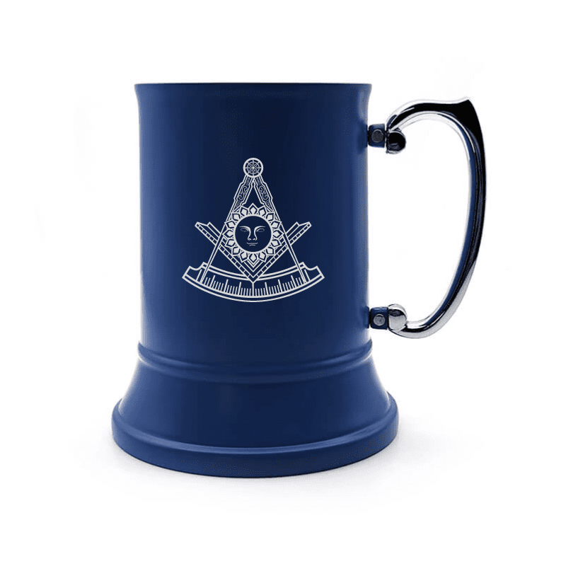 Illustration of Masonic Grandmaster  Engraved on Steel Tankard with Ornate Handle | Giftware Engraved