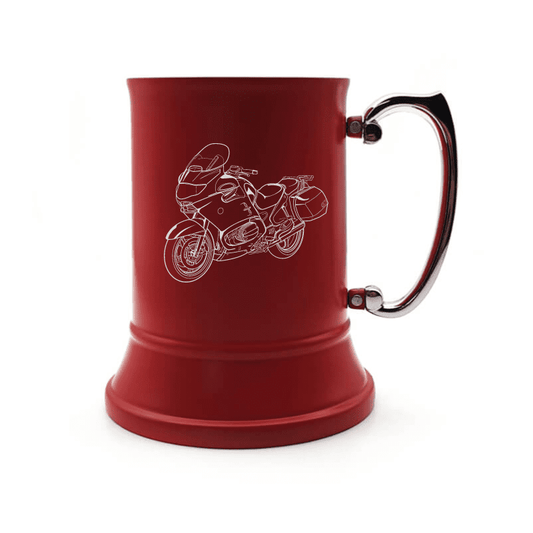 Illustration of BMW R1150 Motorcycle Engraved on Steel Tankard with Ornate Handle | Giftware Engraved