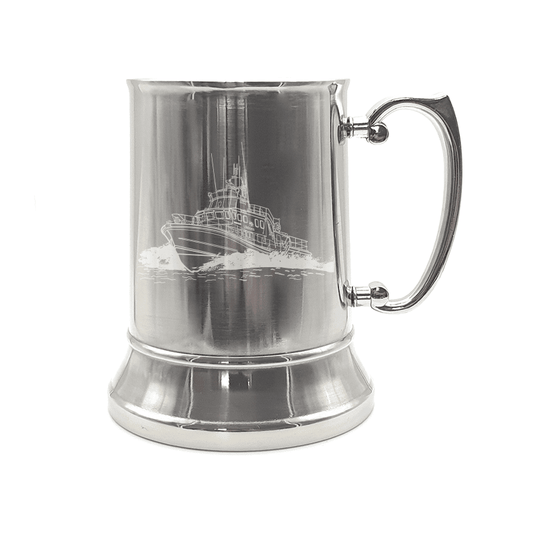 Illustration of RNLI Lifeboat Engraved on Steel Tankard with Ornate Handle | Giftware Engraved