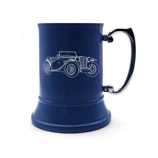 Illustration of MG TC 1946 Engraved on Steel Tankard with Ornate Handle | Giftware Engraved
