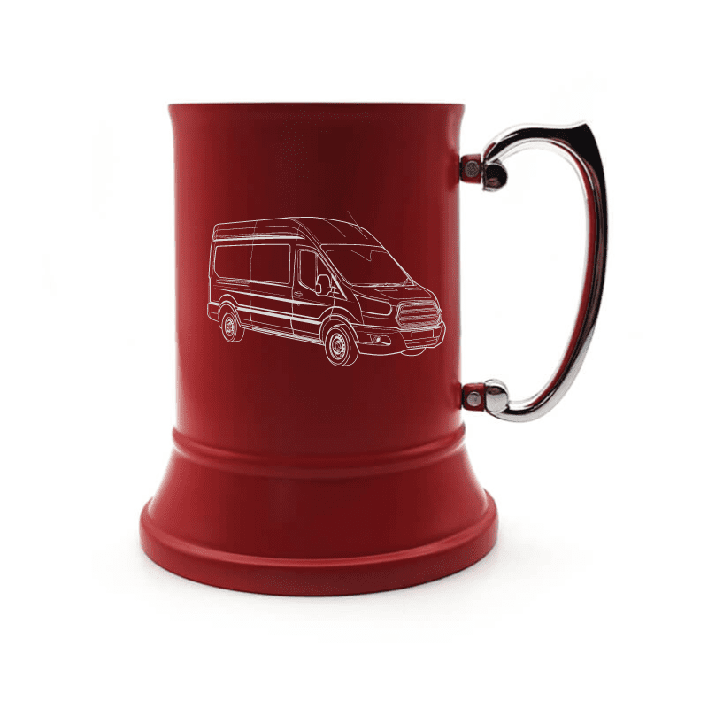 Illustration of Transit Van Engraved on Steel Tankard with Ornate Handle | Giftware Engraved